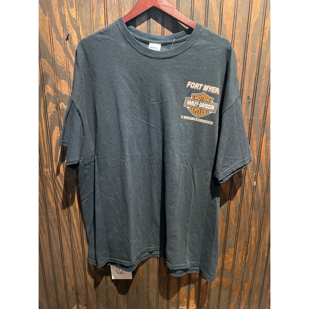 Harley Davidson Fort Myers Florida Eagle Graphic T-Shirt Black 2XL Gildan Ultra